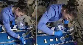 Astronauten schneiden mit der Genschere