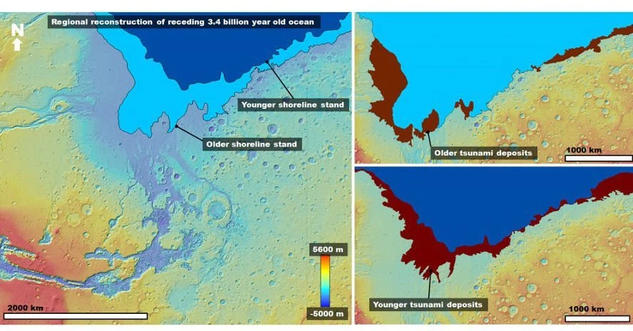 Hinweis auf Tsunamis an einstigen Mars-Küsten