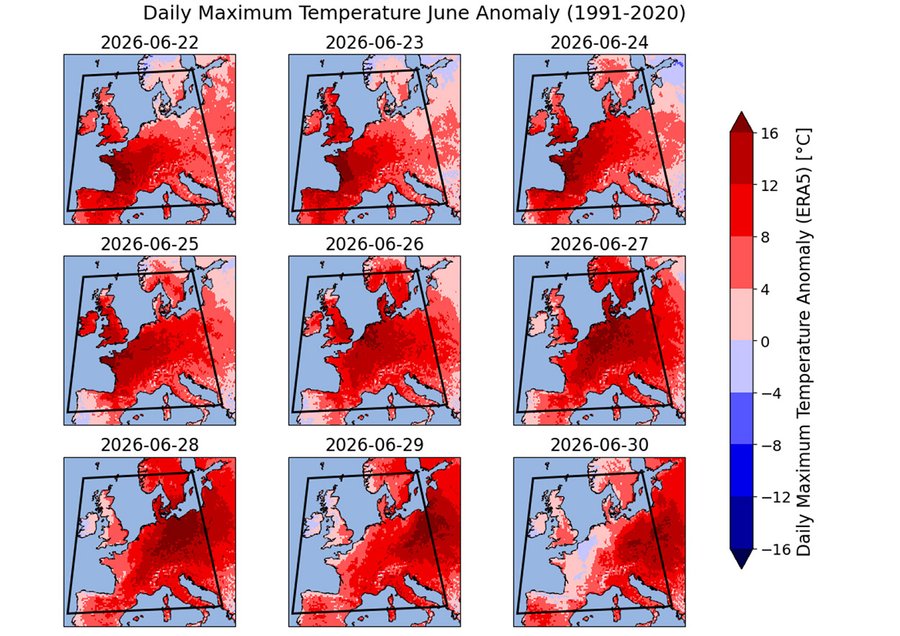 Temperaturanomalien Juni 26