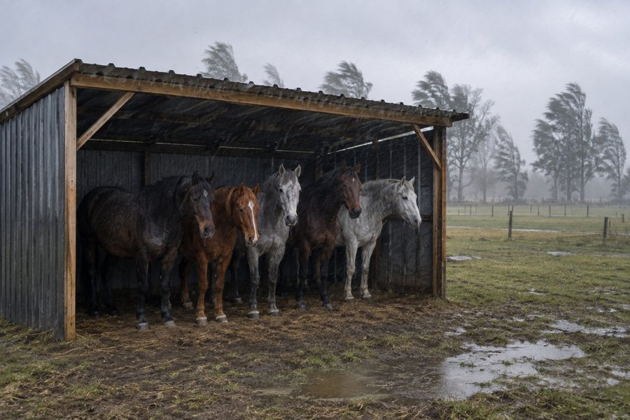 Pferde im Unterstand