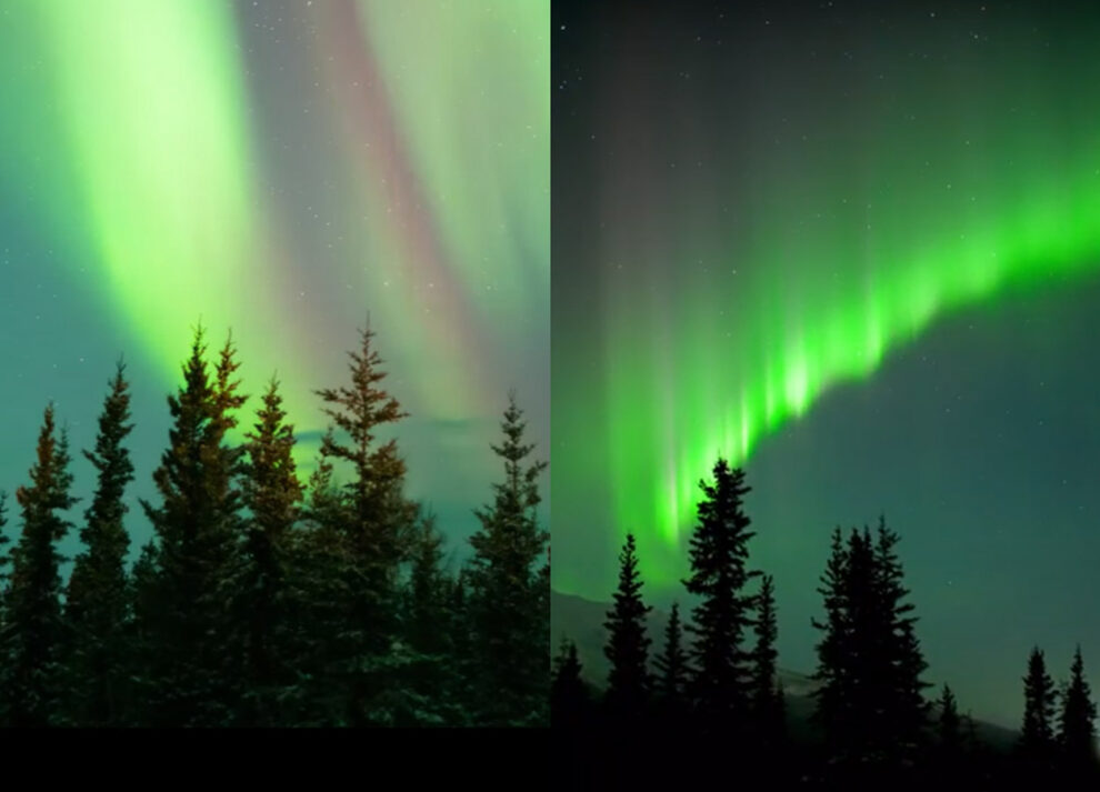 One image each of a normal and an enhanced aurora