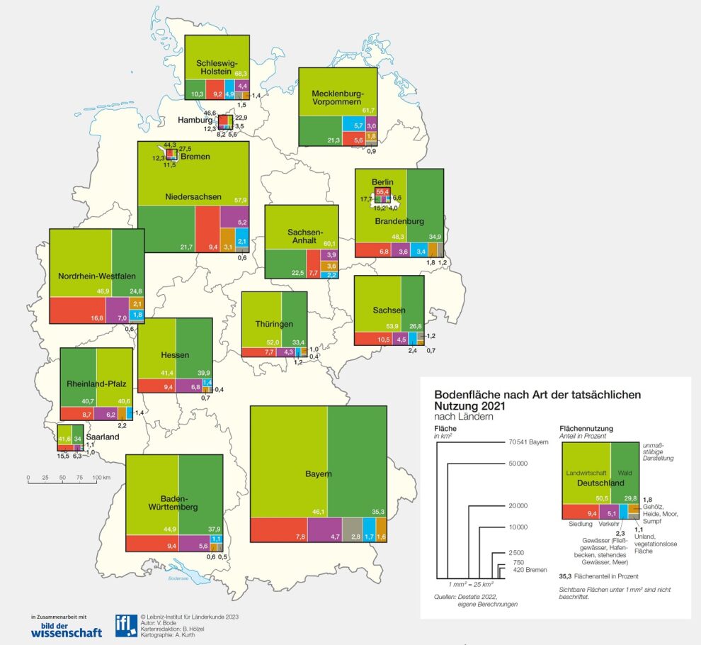 Deutschlandkarte Flächennutzung in Deutschland 04/2023