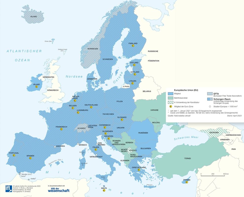 Europakarte Ein gemeinsames Europa 07/2023