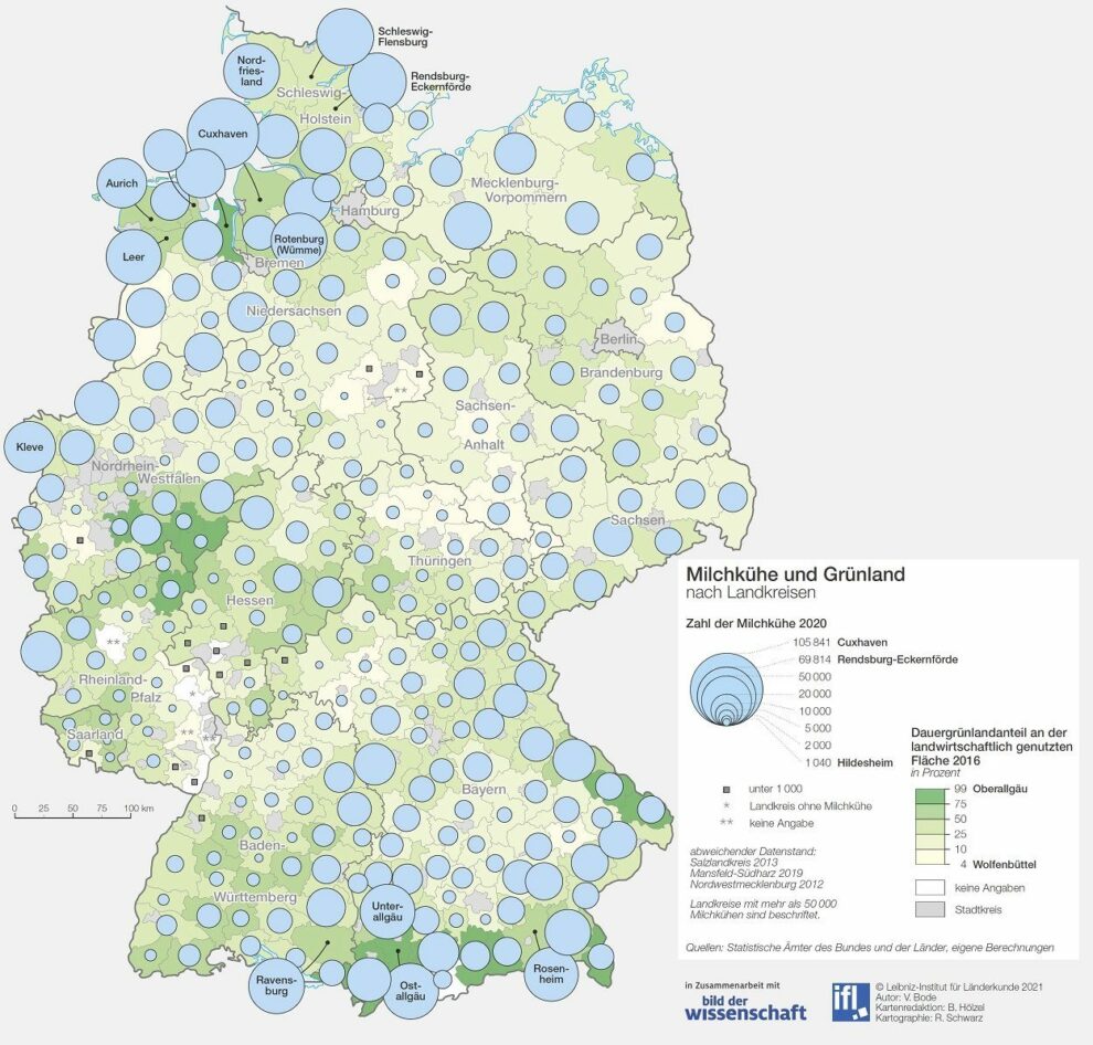 Deutschlandkarte Milchwirtschaft 08/2021