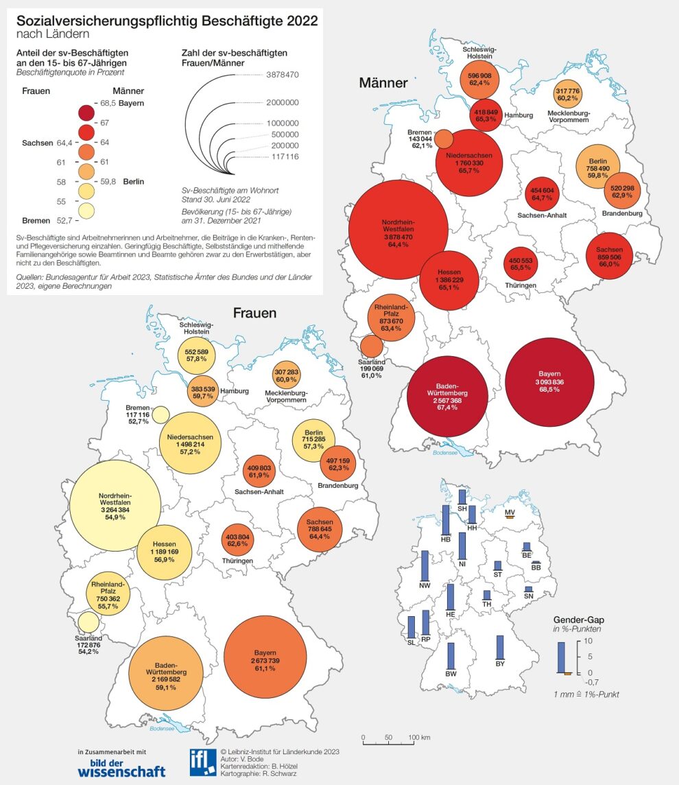 Deutschlandkarte Sozialversicherspflichtig Beschäftigte 09/2023