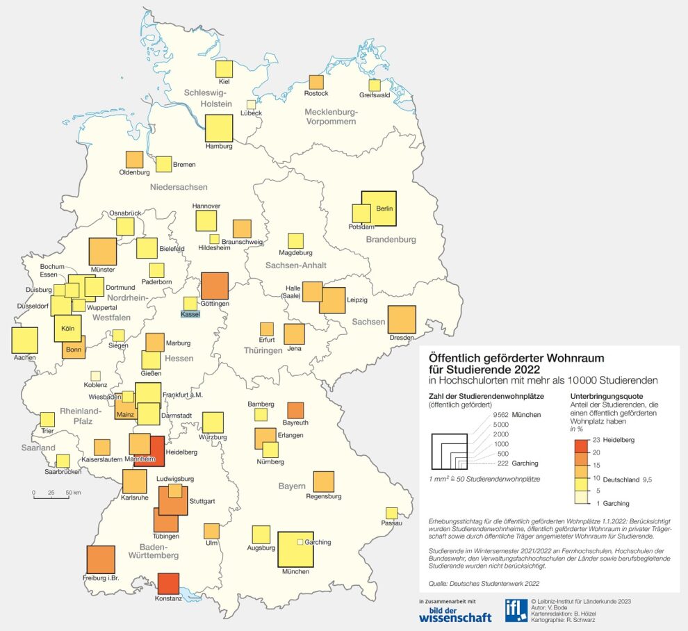 Deutschlandkarte Wohnraum für Studierende 05/2023