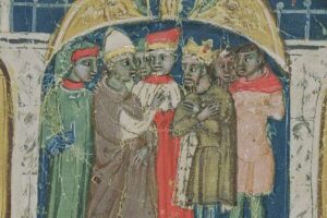 FTB64190_Codex_Correr_I_383_The_Peace_between_Pope_Alexander_III_(1159-81)_and_the_Emperor_Frederick_Barbarossa_(c.1123-1190)_in_St._Mark\'s_Square_(vellum);_Museo_Correr,_Venice,_Italy;_(add.info.:_Venice,_in_March_1177,_Venetian;_Pope_Alexander_III_(1159-81):_making_peace_with_Emperor_Frederick_Barbarossa_(1123-90)_in_St._Mark\'s_Square,_Venice,_in_March_1177,);_©_Francesco_Turio_Bohm._All_rights_reserved_2023.