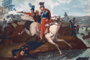 FIA5396416_Mort_du_Prince_Jozef_Poniatowski_(1763-1813)-_Death_of_Prince_Jozef_Poniatowski_in_the_Battle_of_Leipzig_-_Vernet,_Horace_(1789-1863)_-_1820_-_Colour_lithograph_-_40x54,4_-_Private_Collection__by_Vernet,_Horace_(1789-1863);_Private_Collection;_Photo_©_Fine_Art_Images.