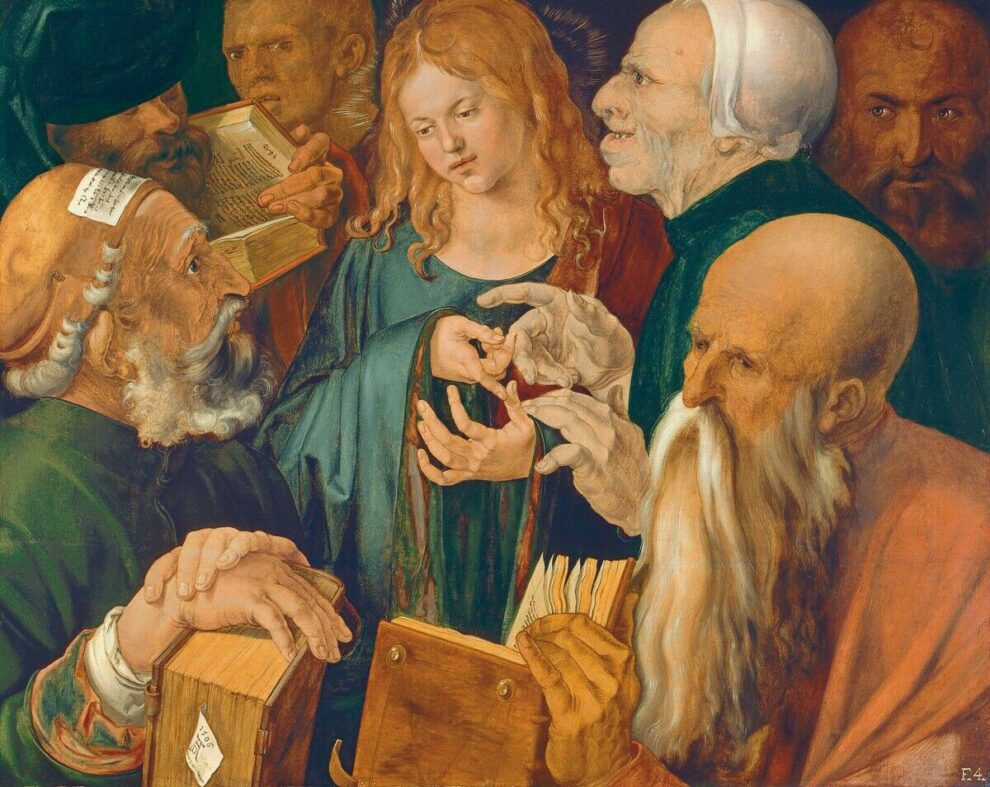 Dürer,_Albrecht_1471–1528.__“Der_zwölfjährige_Jesus_unter_den_Schriftgelehrten”,_1506.__Öl_auf_Holz,_64,3_×_80,3_cm._Madrid,_Museo_Thyssen-Bornemisza.