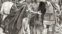 3714018_The_surrender_of_Mancinus_during_the_Numantine_War,_137_Bc.Gaius_Hostilius_Mancinus,_Roman_consul,_from_Hutchinson\'s_History_of_the_Nations,_pub._1915_by_English_School,_(20th_century);_Private_Collection;_(add.info.:_The_surrender_of_Mancinus_during_the_Numantine_War,_137_BC._Gaius_Hostilius_Mancinus,_Roman_consul._From_Hutchinson\'s_History_of_the_Nations,_published_1915.).