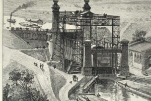 Vintage_illustration,_Henrichenburg_boat_lift,_facilitates_a_change_in_elevation_of_the_Dortmund-Ems-Kanal_in_Waltrop-Oberwiese,_North_Rhine-Westphalia,_Germany,_1890s,_19th_Century