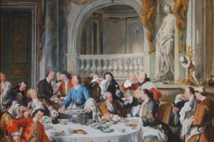 Lunch_of_Oysters,_1737,_copy_of_an_oil_painting_by_Jean_Francois_de_Troy,_1679-1752,_in_the_Ruinart_Salon_at_Maison_Ruinart,_the_oldest_champagne_house_in_the_world,_founded_in_Epernay_in_1729_by_Nicolas_Ruinart,_in_Reims,_Marne,_Grand_Est,_France._The_winery_forms_part_of_a_UNESCO_World_Heritage_Site._Picture_by_Manuel_Cohen