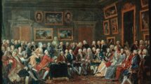 Lemonnier,_Gabriel_1743–1824.

“Eine_Lecture_chez_Madame_Geoffrin”_(Unter_den_Dargestellten:_d’Alembert,_Montesquieu,_Diderot,_Malherbe,_Turgot,_Rameau,_Reaumur,_Vanloo,_Vernet).

Öl_auf_Leinwand,_62,5_×_96_cm.
Inv._Nr._D_942–1–6
Rouen,_Musée_des_Beaux-Arts.