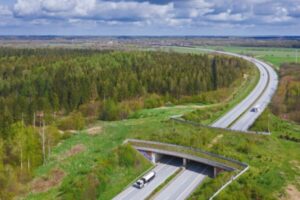 Luftaufnahme der Grünbrücke Kiebitzholm bei Bad Segeberg