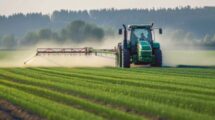Traktor beim Ausbringen von Pestiziden